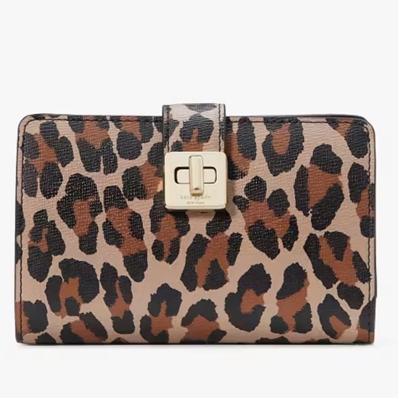 Kate Spade Phoebe Spotted Leopard Turnlock Medium Wallet - Picture 1 of 11
